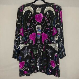 Vintage Creative Creations Beaded Sequin Glamour Jacket Stars Moon Heart Size XL